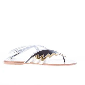 MIU MIU women shoes new Black goat and gold laminate leather flat thong sandal - Picture 1 of 7