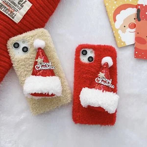 Plush Xmas Bear Hat Phone Case For Huawei P50 P40 P Smart Nova 11 Mate 70 60 Y9 - Picture 1 of 14