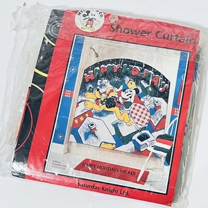 Vintage Mickey Mouse Shower Curtain Thick Vinyl NIP 1990s Happy Holidays Disney - Picture 1 of 12