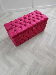 Luxury Special Chesterfield Crushed Velvet Ottoman Box, Storage Box, All Colours - Picture 1 of 11