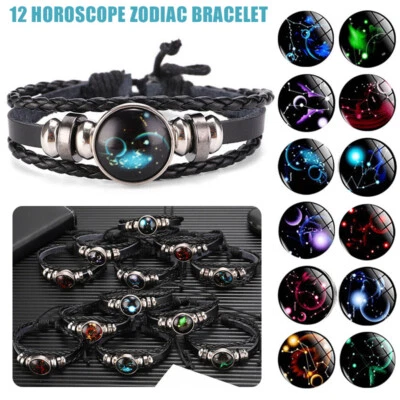Pulsera pulseras herramienta 8 piezas de cuero para hombres y mujeres 12 horóscopo signo de nacimiento zodiaco Foto 1 de 4