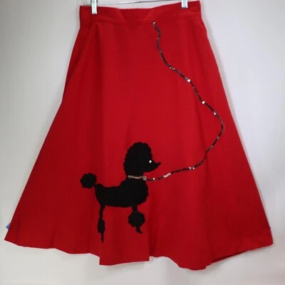 Vtg Worthington Skirt S Red Cotton Rayon Black Felt Poodle A-Line Sequin Leash - Image 1 of 4