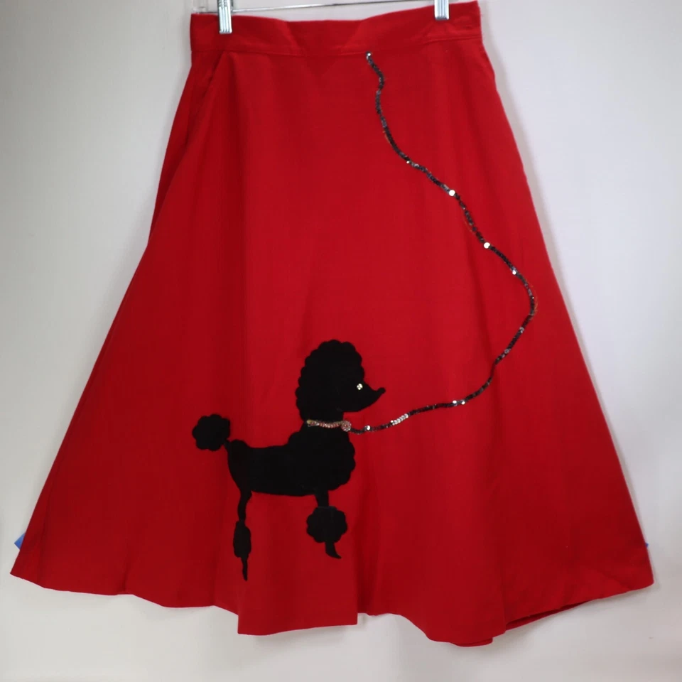 Falda De Colección Worthington S Roja Algodón Rayón Negro Fieltro Caniche Línea A Lentejuelas Correa Foto 1 de 4