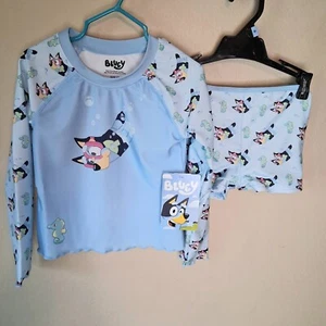Bluey Rash Guard Swim Set 3T Girls Long Sleeves Boy Shorts - Picture 1 of 8