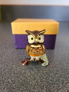 Rucinni Enamel and Swarovski Owl Trinket Box - Brown and Gold - Picture 1 of 8