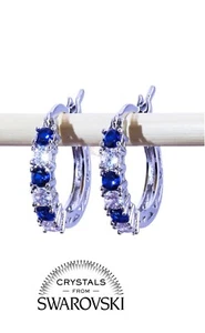 Orecchini pendenti argento a cerchio con cristalli Swarovski zaffiro a goccia - Foto 1 di 2