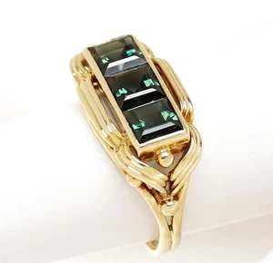 Dreistein - Goldring 14 Karat 585 Gold Gelbgold Turmaline Handarbeit 4,06g Gr 55 - Picture 1 of 4