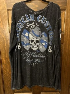 Affliction American Customs Motor Co Skull Long Sleeve T-Shirt size 3XL - Picture 1 of 5