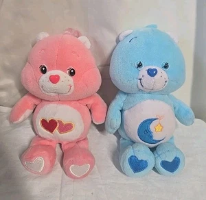 Peluche 2pz Care Bears rosa amore cuori e blu orsetto buonanotte 2002 - Foto 1 di 9