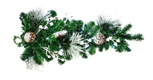 24" Pine Flocked White Teardrop Swag Lit with Pure White LEDs - Picture 1 of 1