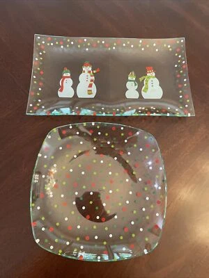 Juego de platos y cuencos rectangulares muñecos de nieve de chef mimado de colección lunares a juego Foto 1 de 4