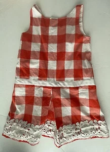 Janie and Jack Dress Girls 5 Midsummer Picnic Gingham Red White Lace Sleeveless - Picture 1 of 8