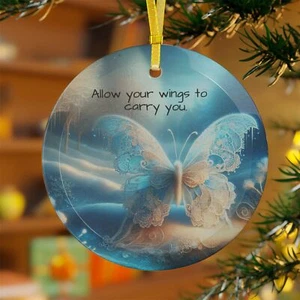 Vibrantly Colored Glass Ornaments with Gold Ribbon - Butterfly-Inspired (Blue) - Picture 1 of 5