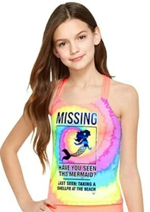 JUSTICE Tie Dye Racerback Tankini Tank Top Pink Purple Missing Mermaid Girls 20 - Picture 1 of 6