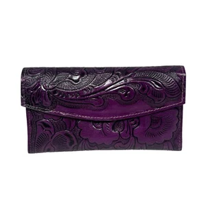 Western Blumen handbesetzt lila Leder Rodeo Geldbörse Neu ohne Etikett - Bild 1 von 6