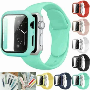 Silicone iWatch Band Strap + Case For Apple Watch 1 2 3 4 5 6 7 SE 45 42 41 38mm - Picture 1 of 24