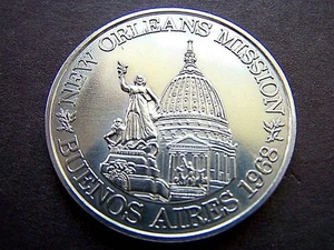 1968 NEW ORLEANS MISSION--BUENOS AIRES Nichel Martedì Grasso Doubloon - Foto 1 di 2