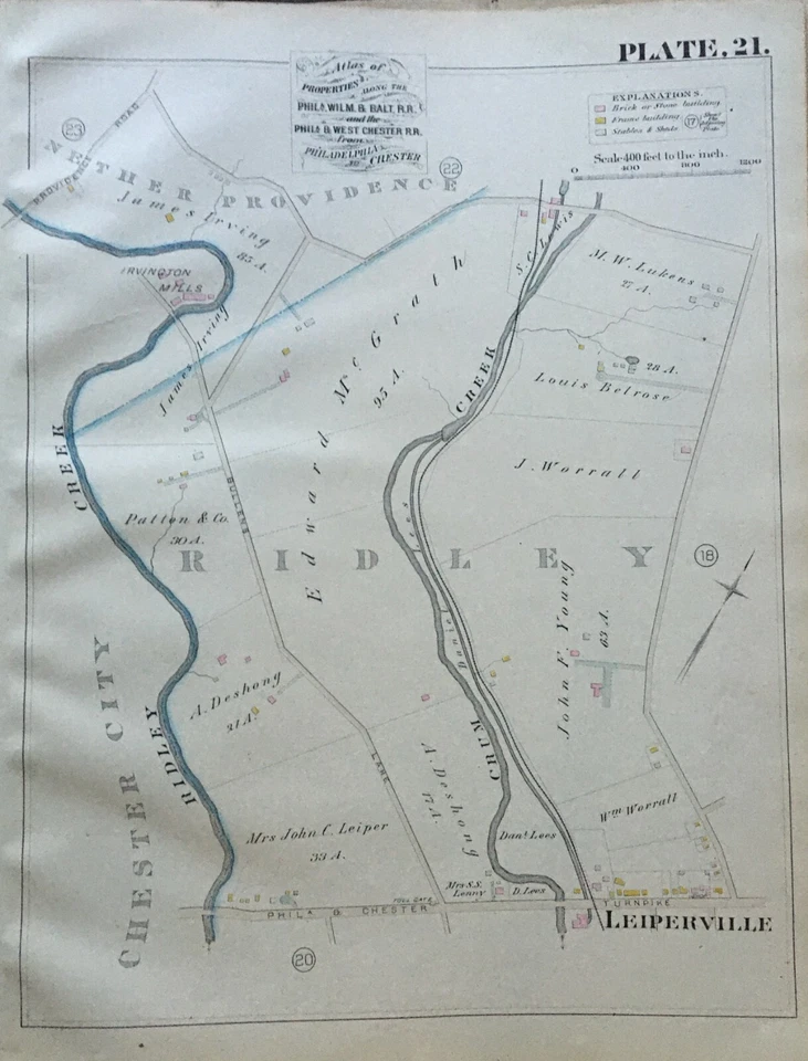 1882 RIDLEY LEIPERVILLE NETHER PROVIDENCE DELAWARE COUNTY PENNSYLVANIA ATLAS MAP - Image 1 of 1