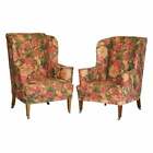 SUBLIME PAIR OF HOWARD & SON'S WILLIAM MORRIS WALNUT FRAMED WINGBACK ARMCHAIRs