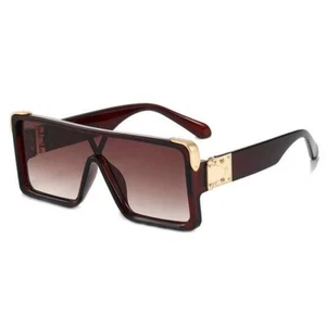 Oversized Square Sunglasses Tortoise Gold Accents Fashion Shield Sunnies Lentes - Picture 1 of 4