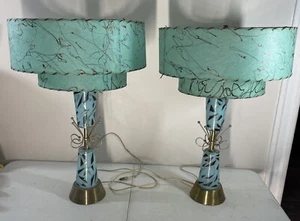 Pair Of Rare Vintage Mid Century Modern Atomic Starburst Brass Torchiere Lamps - Picture 1 of 7