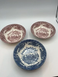 Churchill The Brook Pink and Blue Cereal Soup Bowl Lot. - Picture 1 of 7