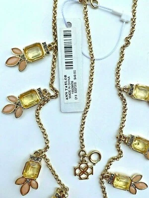 Colar longo de corrente Ann Taylor tom dourado com strass amarelo/bege novo com etiquetas $50 - Imagem 1 de 4