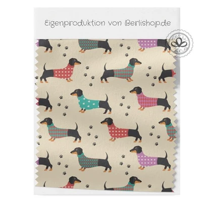 BERLISHOP.DE 1m Dackel mit Pullover Beige Baumwoll-Canvas 160 cm breit – 100 % Baumwolle