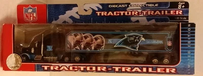 NFL Die Cast Tractor -Trailer  1:80 Scale Rubber Tires. Carolina Panthers. - Image 1 of 4