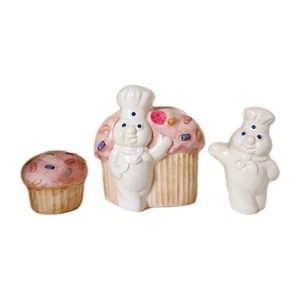 Porta servilletas Pillsbury Funfetti Cupcake Doughboy sal pimienta agitadores 1988 de colección - Imagen 1 de 7