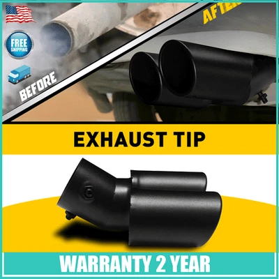 Black Car Dual Exhaust Pipe Tip Tail Muffler Stainless Steel Round Decor Trim 1X - Image 1 of 4