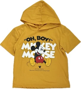 Disney Kids Yellow Short Sleeve Polyester Hooded Oh Boy! Mickey T Shirt Sz 5/6 - Picture 1 of 2