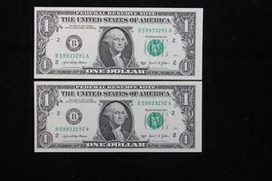 $1 FRN 2021 - 2 números de serie consecutivos - CU TQP0912/JU - Imagen 1 de 2