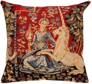 LADY & UNICORN 5 SENSES SERIES, THE SIGHT 18" TAPESTRY CUSHION COVER WITH ZIP - Picture 1 of 5