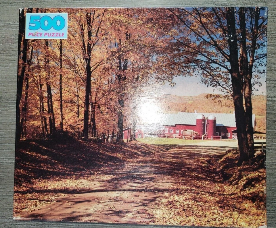500 piece JIGSAW PUZZLE by GOLDEN COUNTRY LANE RED BARN FALL LEAVES FIELDS NICE - Изображение 1 из 1
