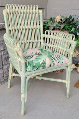 SET 4 MID CENTURY BAMBOO WICKER RATTAN CHAIRS UNIQUE RING LOOP DESIGN PAINTED Cover
