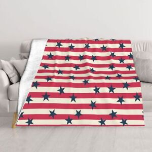 Flag Stripes Blanket Double Sided Faux Fur Throw Blanket Warm Soft Cozy Gifts