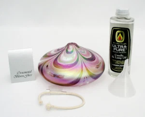 ZIERLICHE MUNDGEBLASENE KUNSTGLAS ÖLLAMPE GEZOGEN mit DOCHT & ÖL - AMETHYST ROSA LILA - Bild 1 von 6