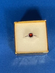NWT 14K White Gold Garnet/Diamond Ring - Picture 1 of 7
