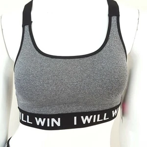 Energie Womens Bella Racerback Sports Bra I Will Win Medium Impact Yoga XS Gray - Picture 1 of 6