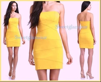 Vestido amarillo de verano sin tirantes jersey elástico Cynthia Steffe Katinka 8 Foto 1 de 4