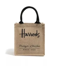 HARRODS LOGO LINEN BEIGE SHOPPER TRAVEL BAG TOTE PURSE SMALL - Picture 1 of 3