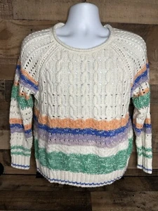 Sundance Sweater Womens Medium Waters Edge Stripe Open Cable Knit - Picture 1 of 6