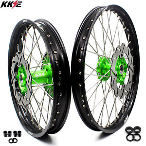 KKE 21/18'' Wheels Rims Fit Kawasaki KX125 KX250 1993-2002 CNC Green Hubs Disc