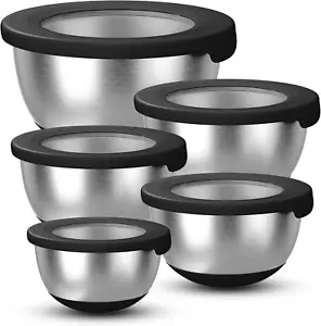 Stainless Steel Mixing Bowls with Airtight Lids Set of 5, Nesting Mixing Bowls - Picture 1 of 12