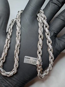 Solid 925 Sterling Silver Iced Out Moissanite 22in 6mm Rope Necklace - Picture 1 of 5