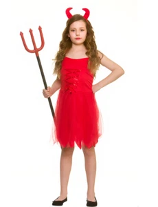NEW Little Devil Red Dress with Headpiece Girls Halloween Fancy Dress Costume - Picture 1 of 1