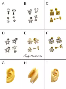 Piercing da orecchio in acciaio al trago per elix con zirconi argento o oro - Foto 1 di 12