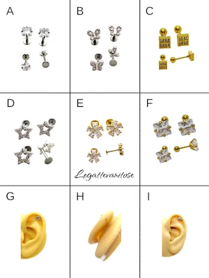 Piercing da orecchio in acciaio al trago per elix con zirconi argento o oro - Immagine 1 di 4