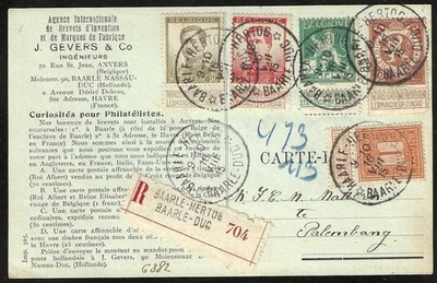 BÉLGICA 1915 Postal Registrada pmk Baarle-Hartog a Palembang SUMATRA Foto 1 de 2